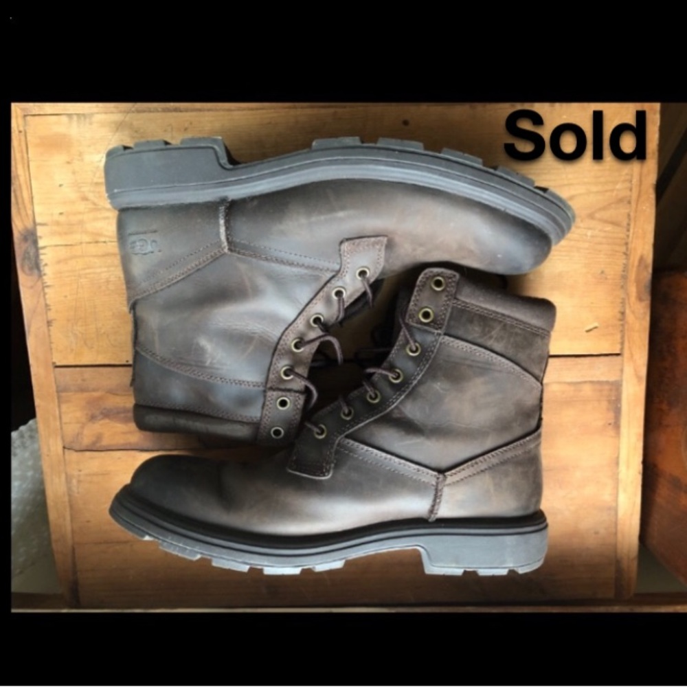 Brown UGG Biltmore Mid Waterproof Leather Boots, Mens US Sz. 10.5 Preowned